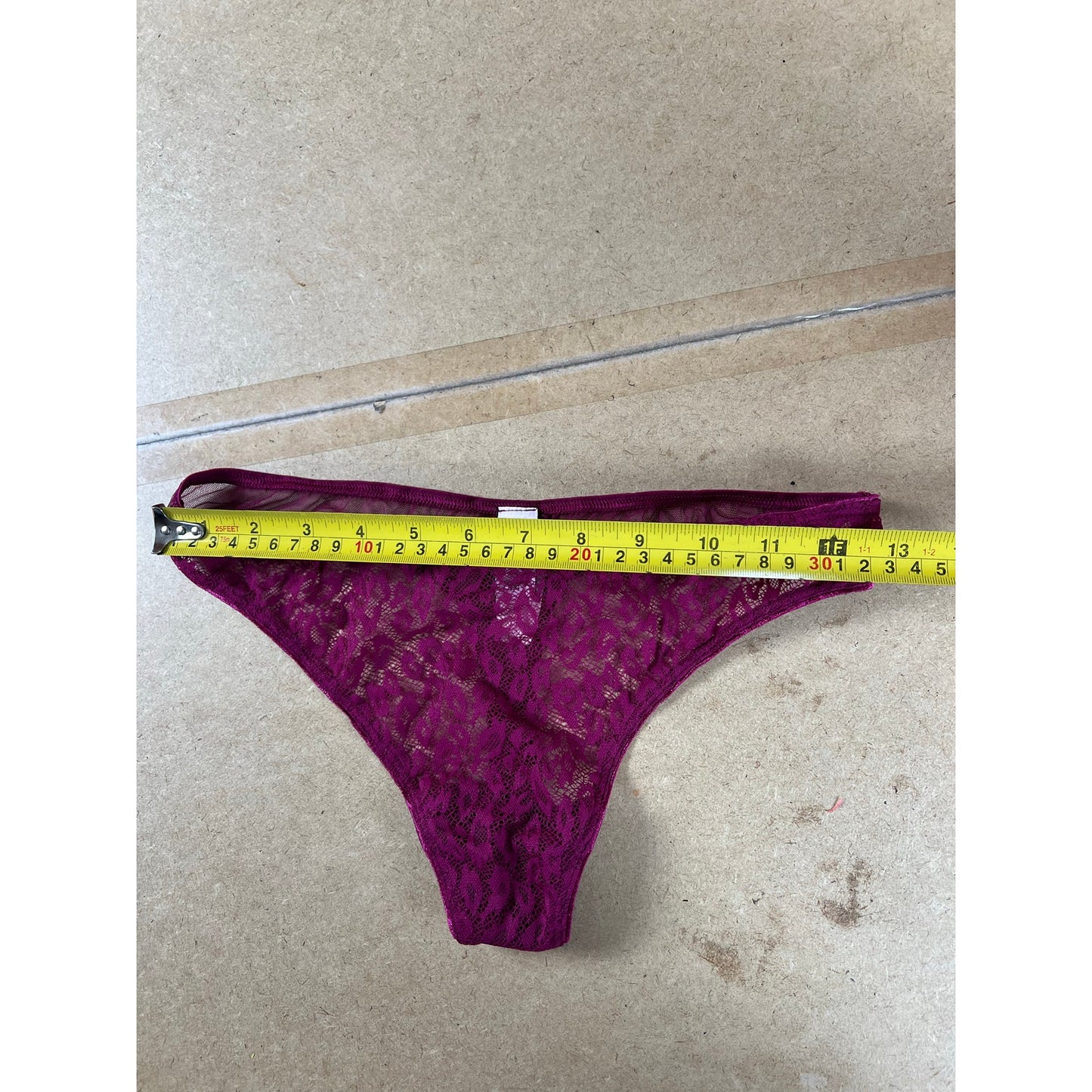 NWT Victoria's Secret Bottom Womens L/G Purple Thong Lace Sheer Lined Floral