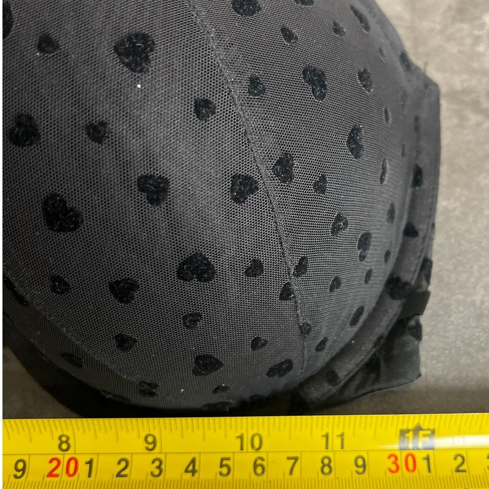 Victoria’s Secret Black Bra 34DDD Lined Demi Velvet Heart Printed Under Wire