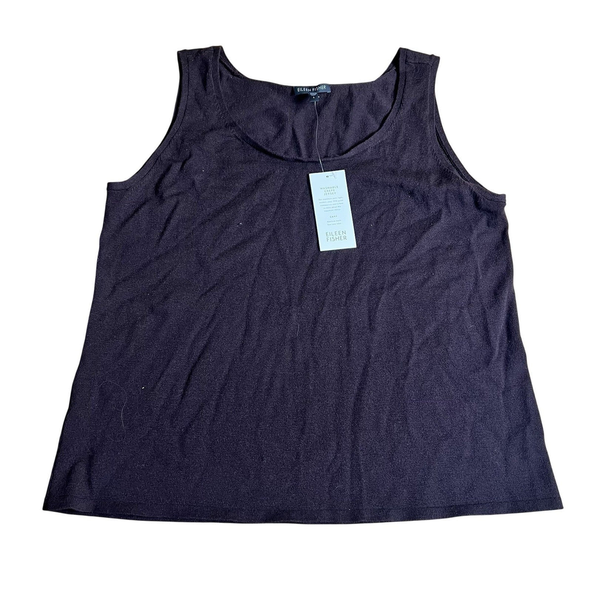 EILEEN FISHER Tank Womens L Brown Wool Scoop Neck Crepe Jersey Minimalist