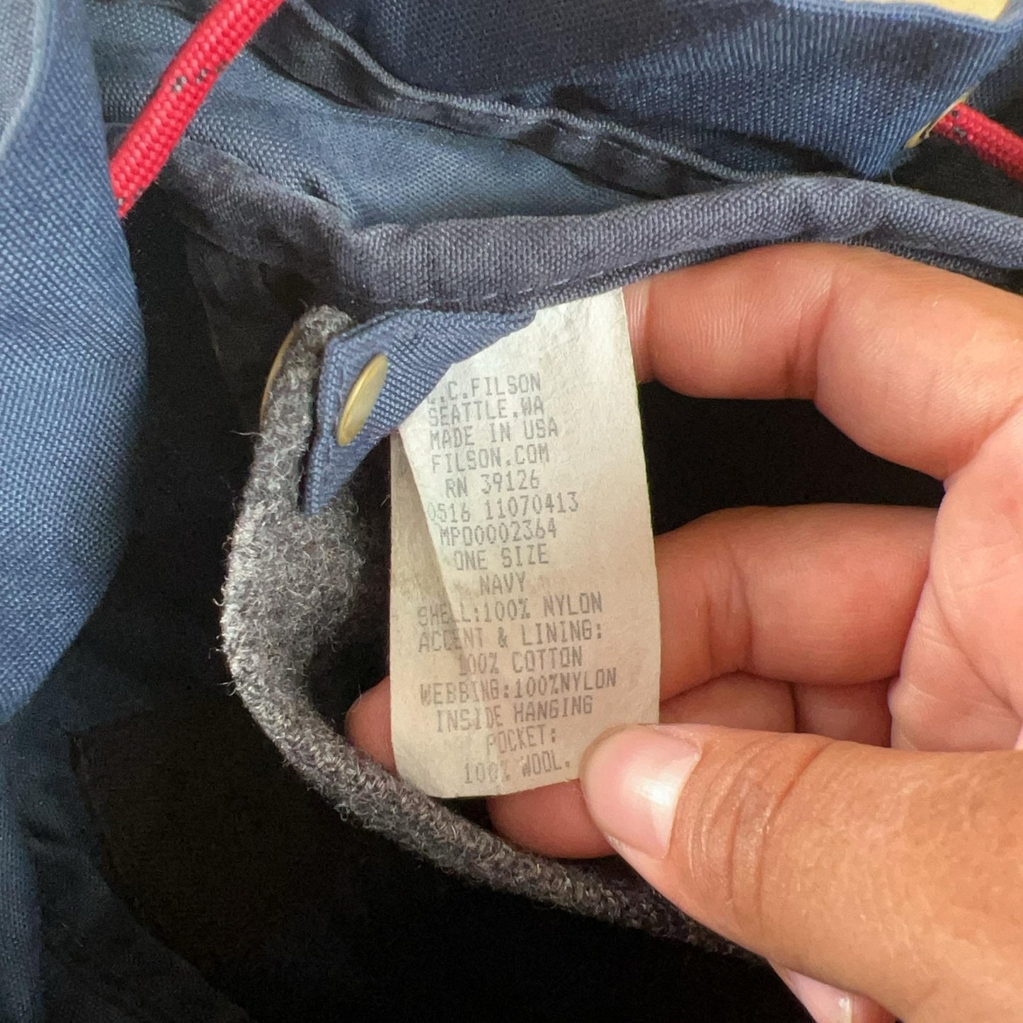 Filson Backpack Mens Large Blue Canvas Lined Drawstring Adjustable Nylon Straps