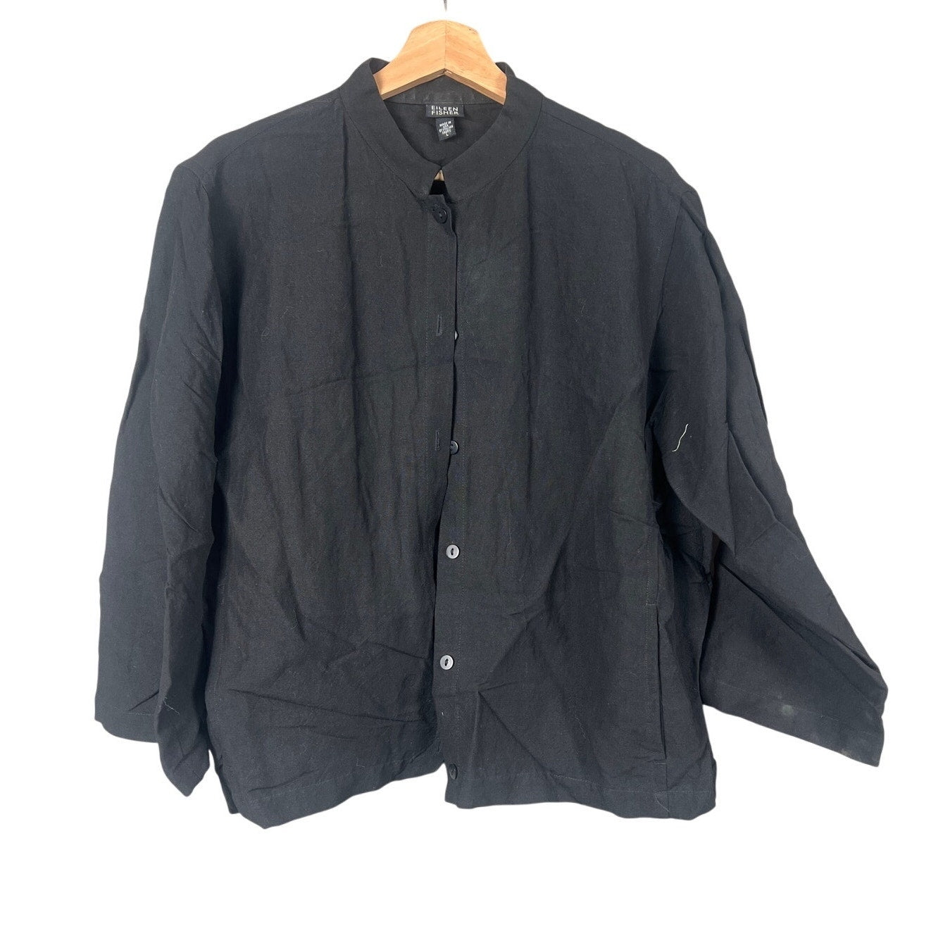 Eileen fisher Size Large Linen Black Button Down Mandarin Top Women’s Size L