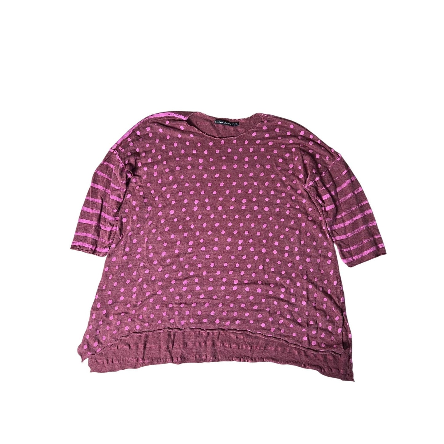 Graham Spencer Tunic Womens L/XL Red Polka Dot Linen 3/4 Sleeve Crew Neck