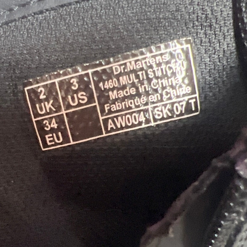 Dr. Marten Size 3 Kids Black Combat Boots Multi Stitch