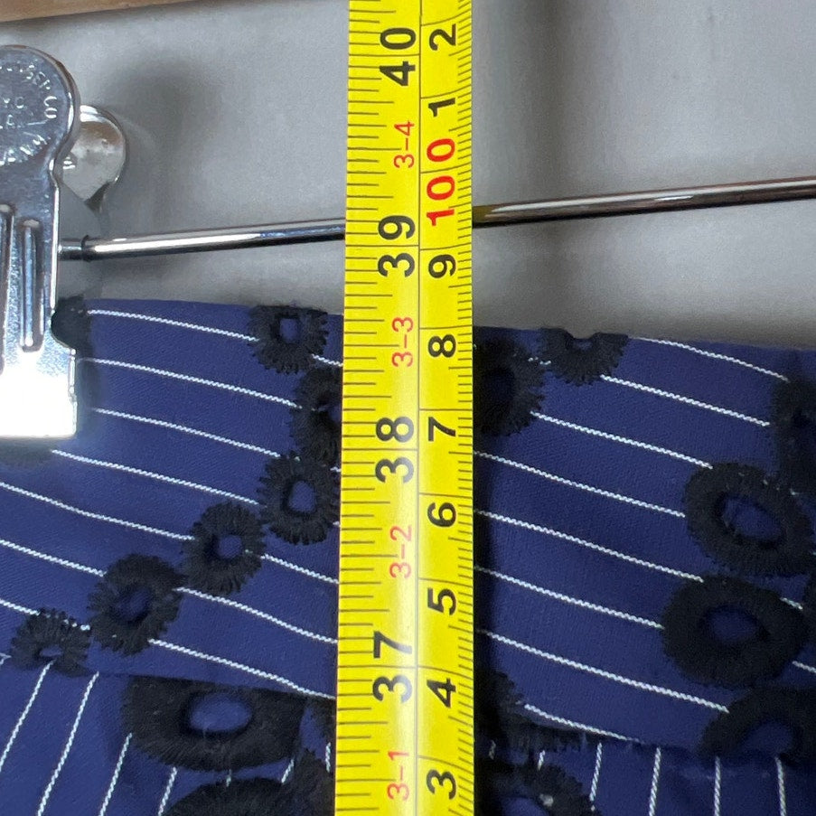 Ettitwa Anthropologie Navy Blue Pinstripe Black Embroidered Eyelet Pants Size 6