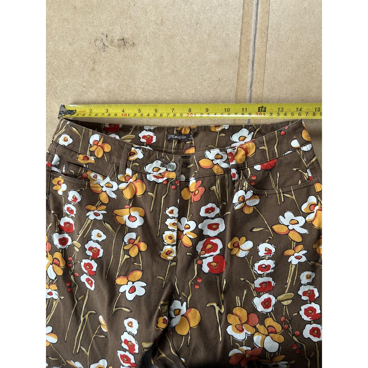 J. McLaughlin Pants Womens 6 Brown Cropped Floral Twill Stretch Pockets Slim