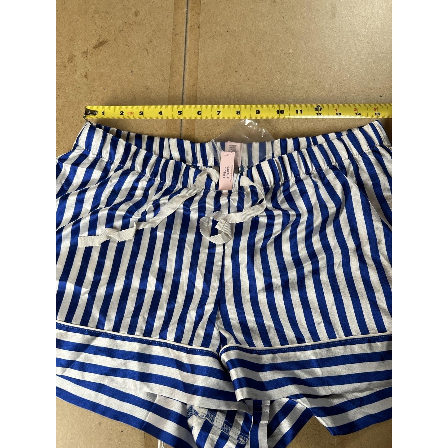 Victoria's Secret Hot Pants Womens L Blue Satin Striped Elastic Waist Drawstring