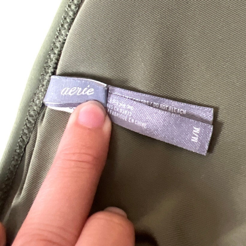 Aerie Size Medium Bikini Top Khaki Triangle Beads Swimwear