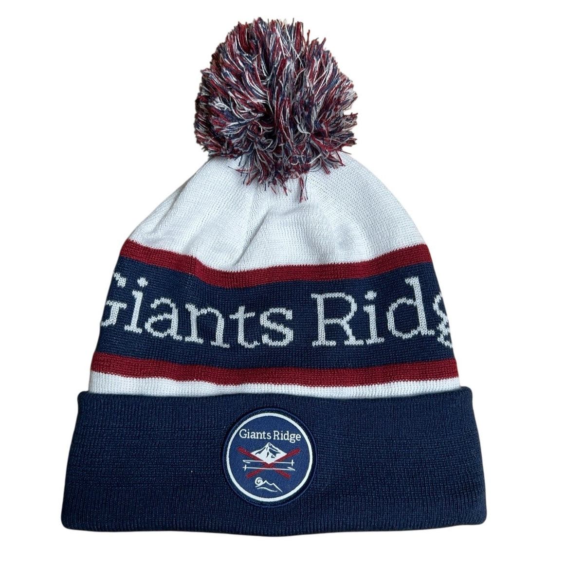 Locale Beanie Hat Mens One Size Blue Striped Pom Pom Giants Ridge Winter