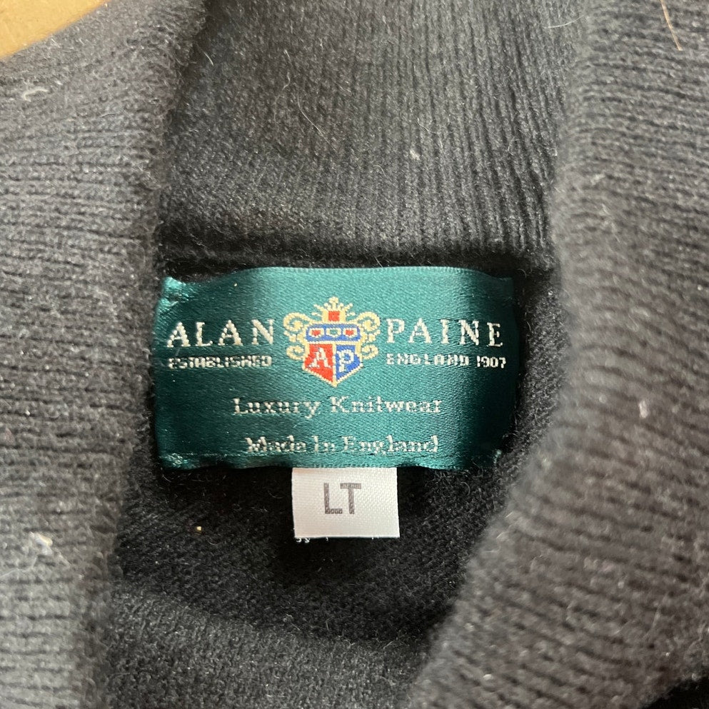 Alan Paine Luxury Men’s Cashmere Turtle Neck Pullover Sweater Black Size LT
