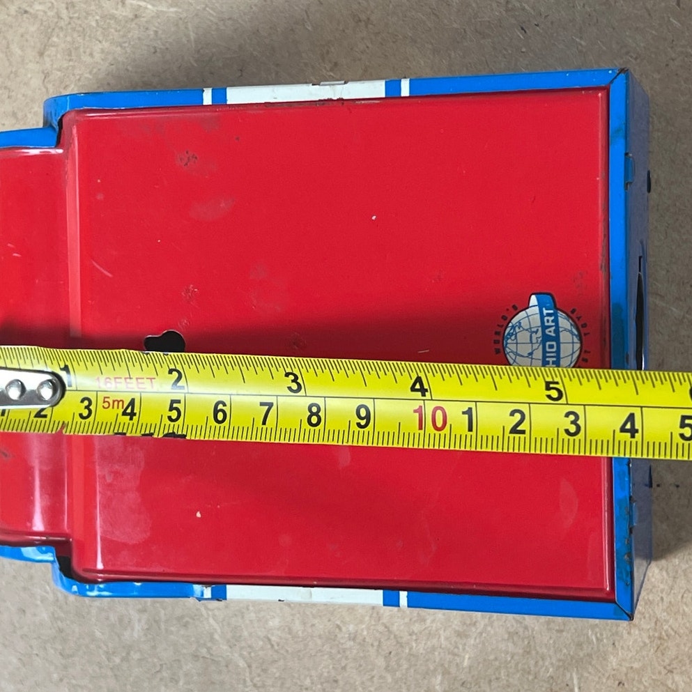 Vintage Toy 5 3/4" High Ohio Art Tin Metal Mail Box Airmail Speed Letter Bank w