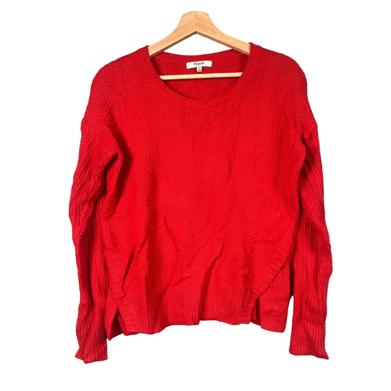 Madewell Sweater Texture Mix Knit Pullover Sweater Bright Berry Women's Size XS