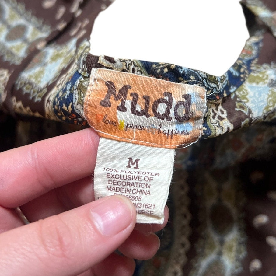 MUDD Silky Shear Patterned Shirt Women Size M