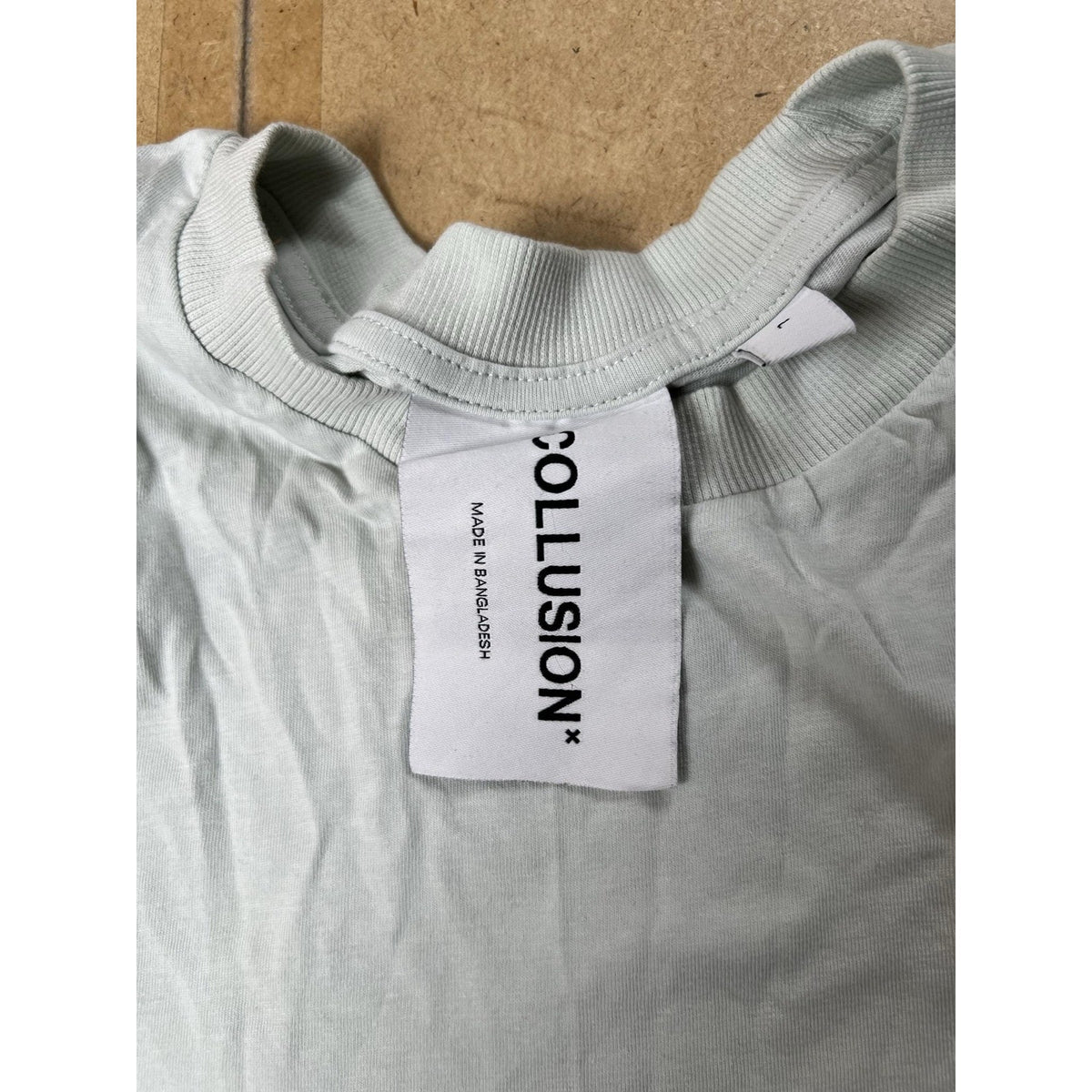 COLLUSION Shirt Mens L Green Cotton Crew Neck Basic Jersey Summer Regular Fit