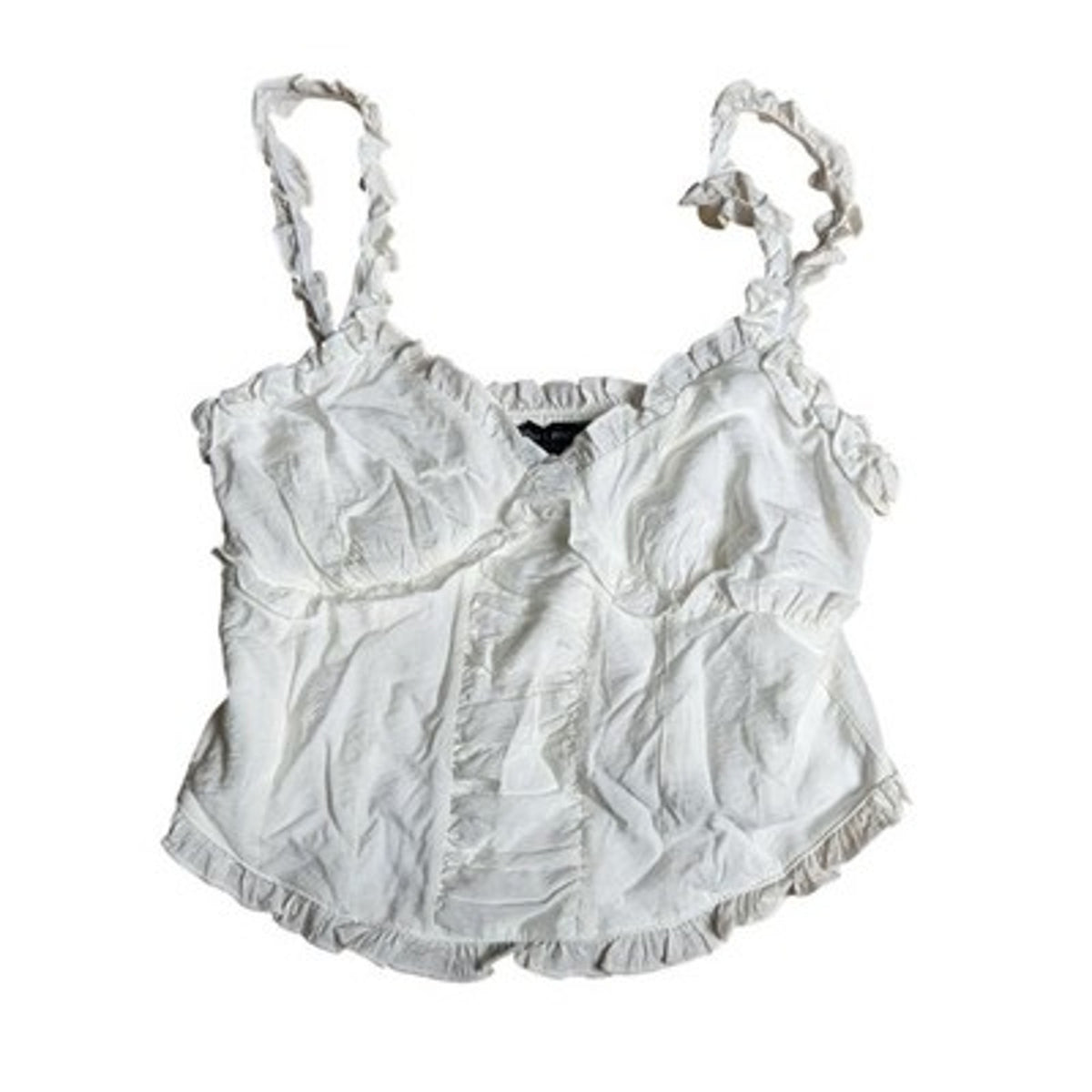 Moa Moa Tank Womens S White Camisole Sweetheart Ruffle Strappy Lined Lightweight