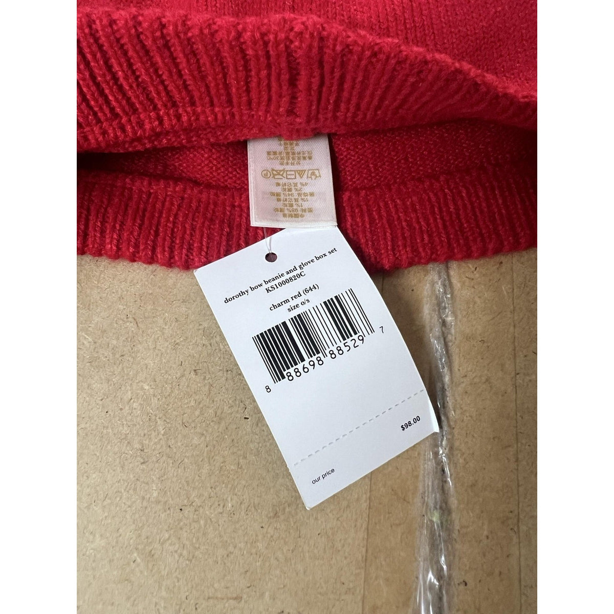 Kate Spade New York Beanie Womens One Size Red Acrylic Knit Dorothy Bow