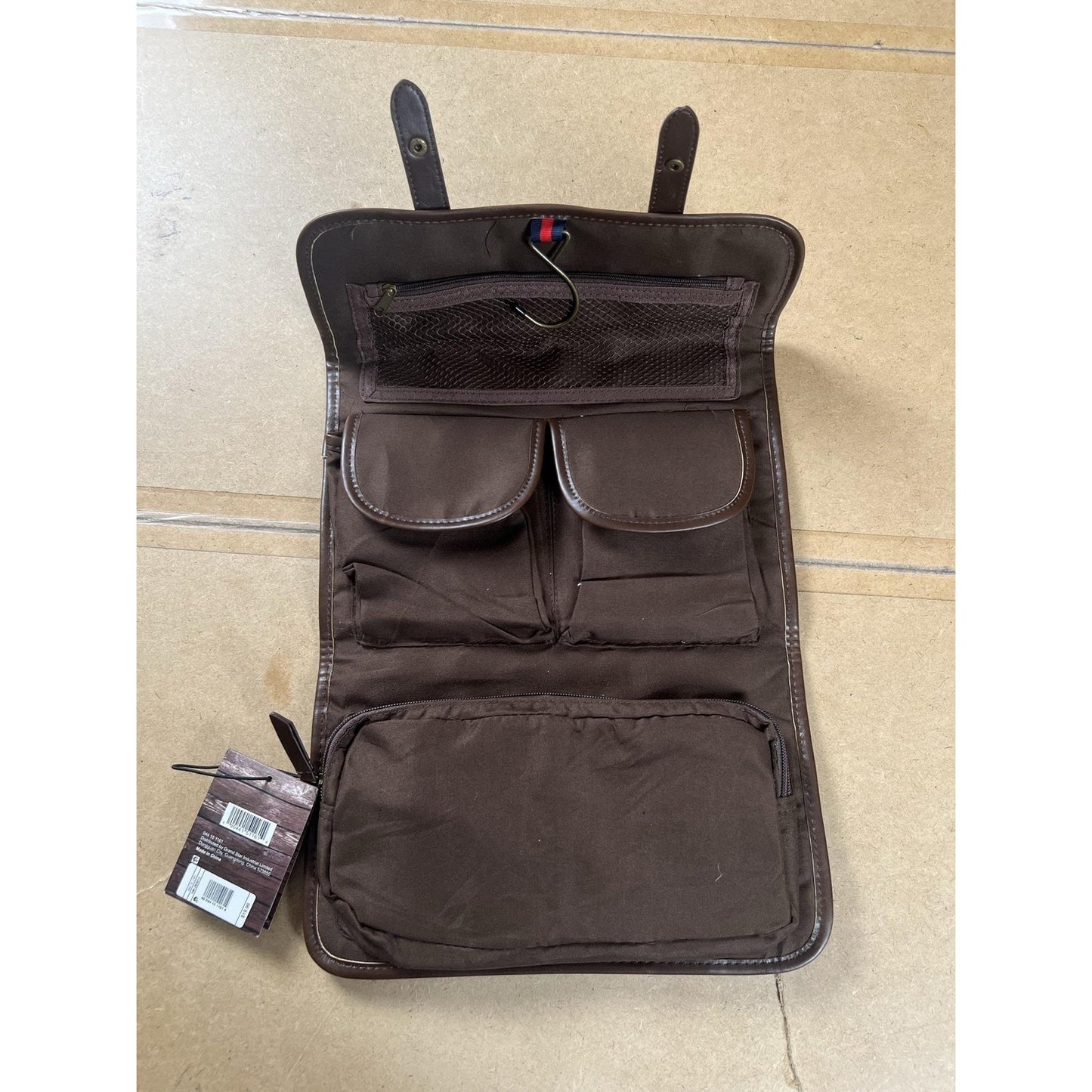 Buxton Clutch Mens Small Brown Canvas Faux Leather Lined Hanging Travel Kit