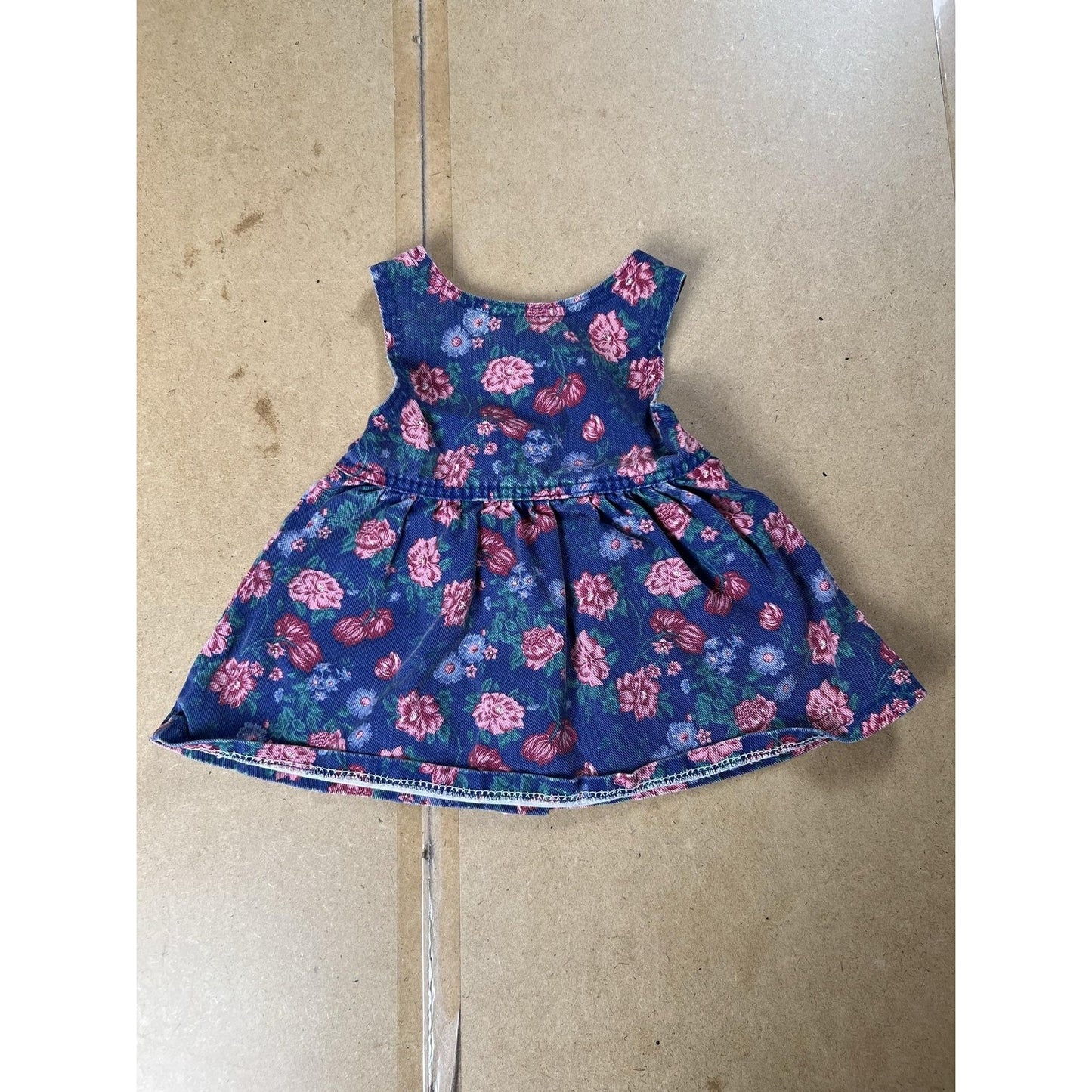 Lee Jeans Sundress Girls One Size Blue Floral Denim Sleeveless Button Pockets