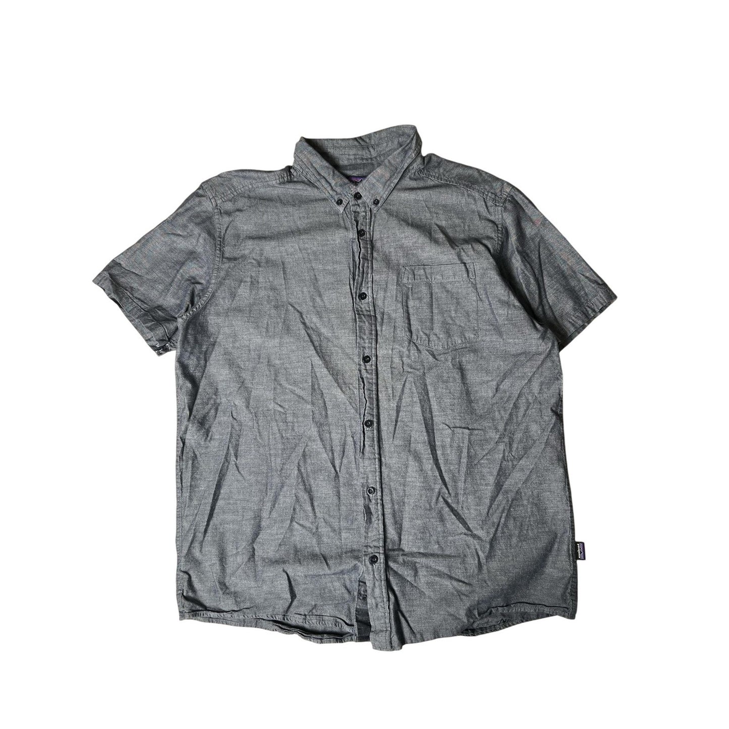 Patagonia Shirt Mens XL Gray Chambray Short Sleeve Button Up Collared Casual