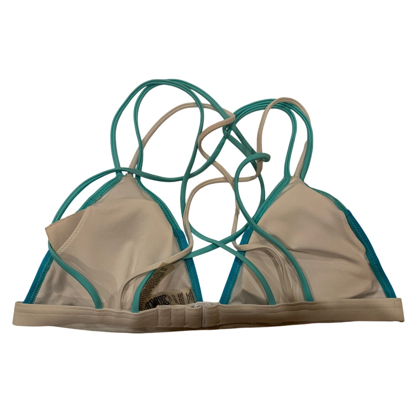 Victoria's Victoria Secret Bikini PINK Top Blue Crossed Back Straps Size S - EUC