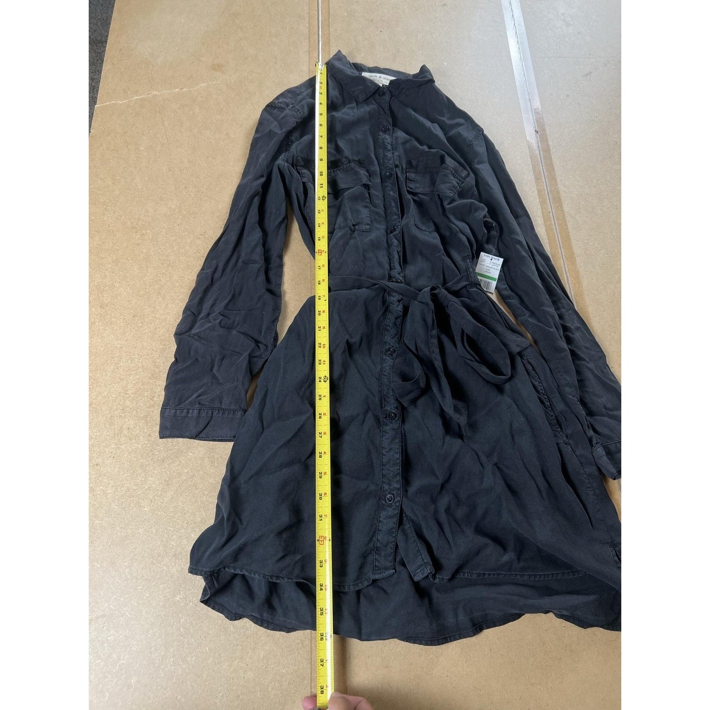 Cloth & Stone Dress Womens L Black Shirt Dress Collared Button Pockets Rayon