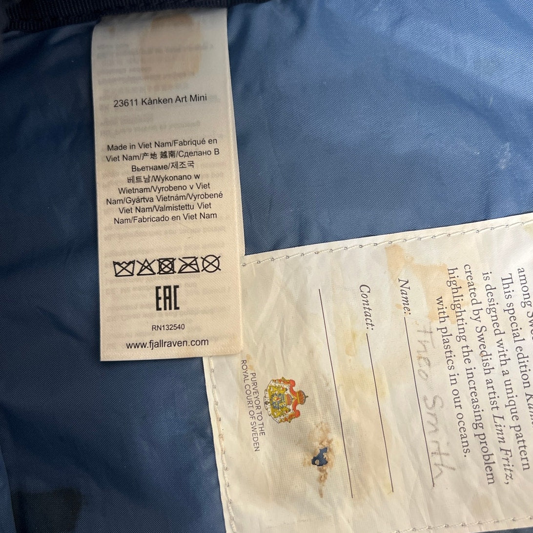 Fjall Raven Kanken Art Mini Bag Backpack Blue Object Print