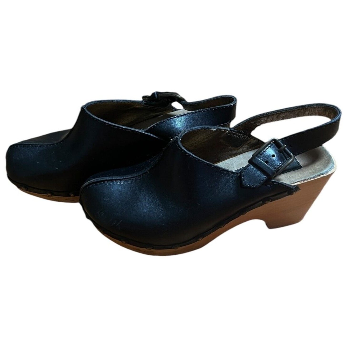 Dolce & Gabanna Black Leather Clogs Wood Size 37 US 7