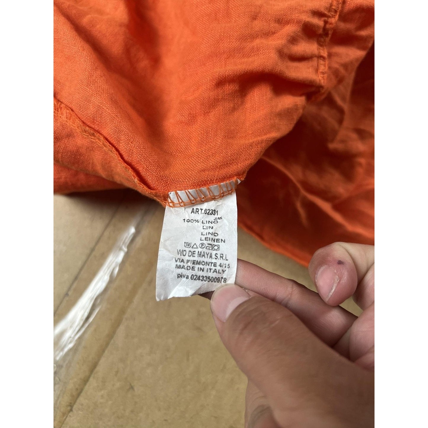 Wodemaya Dress Womens L Orange Blouson Short V-Neck Linen Ruffle Italy