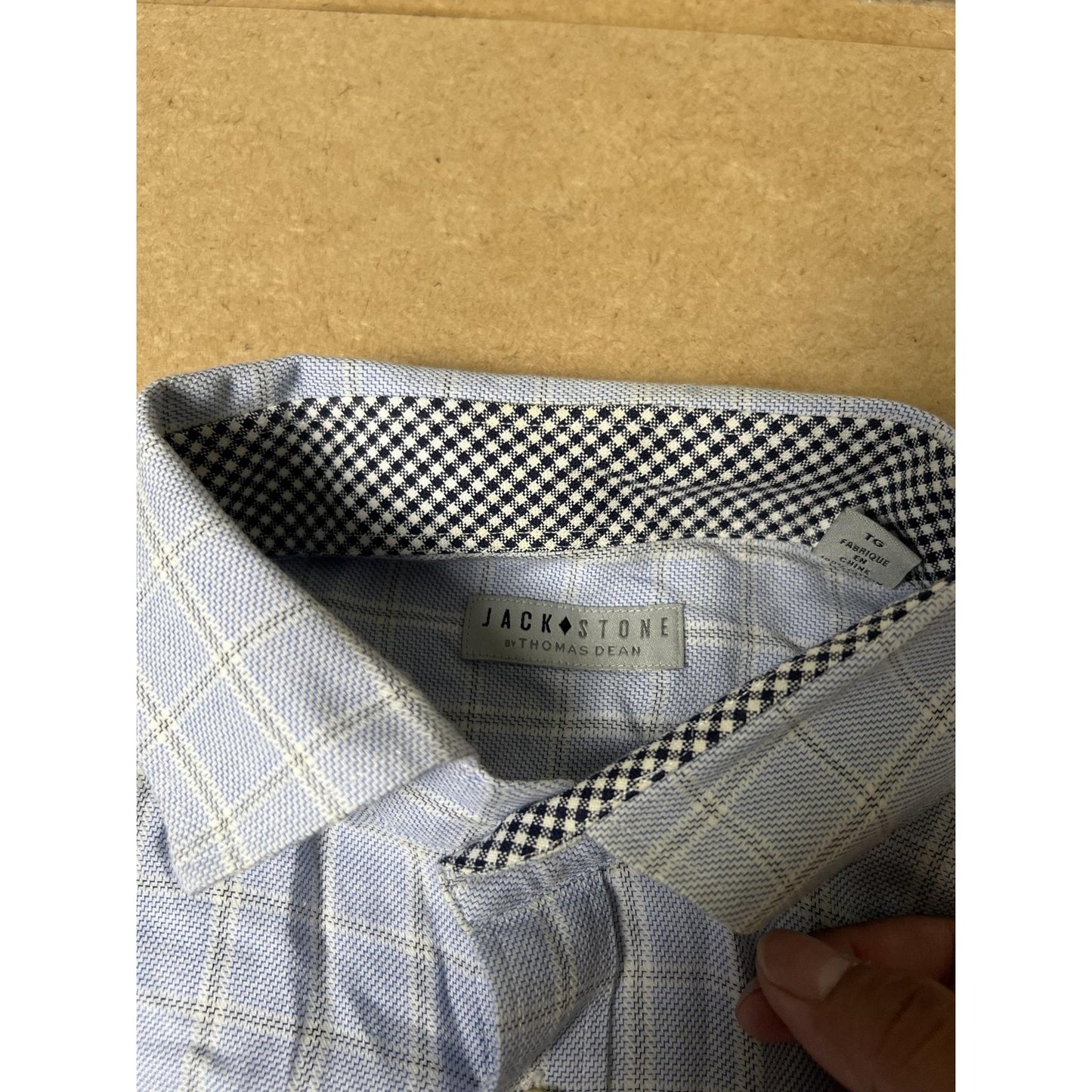 Jack Stone By Thomas Dean Shirt Mens XL Blue Check Long Sleeve Button Up Casual