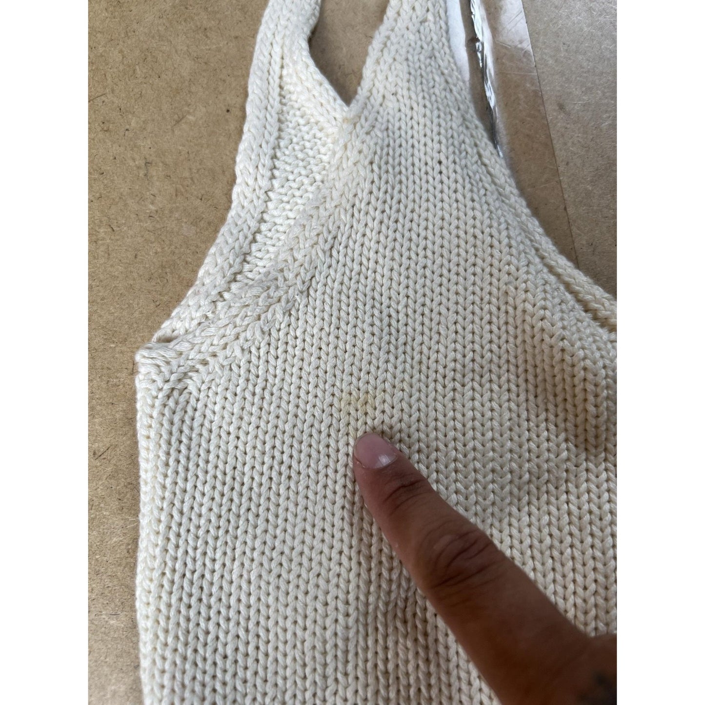 Tank Womens M White Cropped V-Neck Crochet Trim 100% Cotton Summer Lightweight