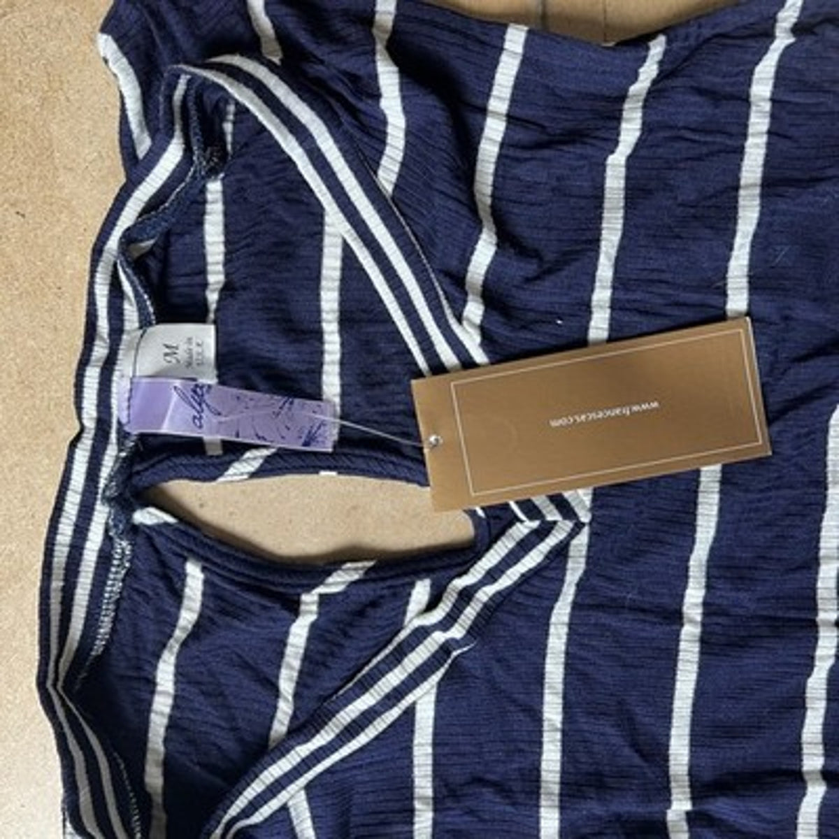 Francesca's Tunic Womens M Blue Striped V-Neck Sleeveless High Low Hem Stretch