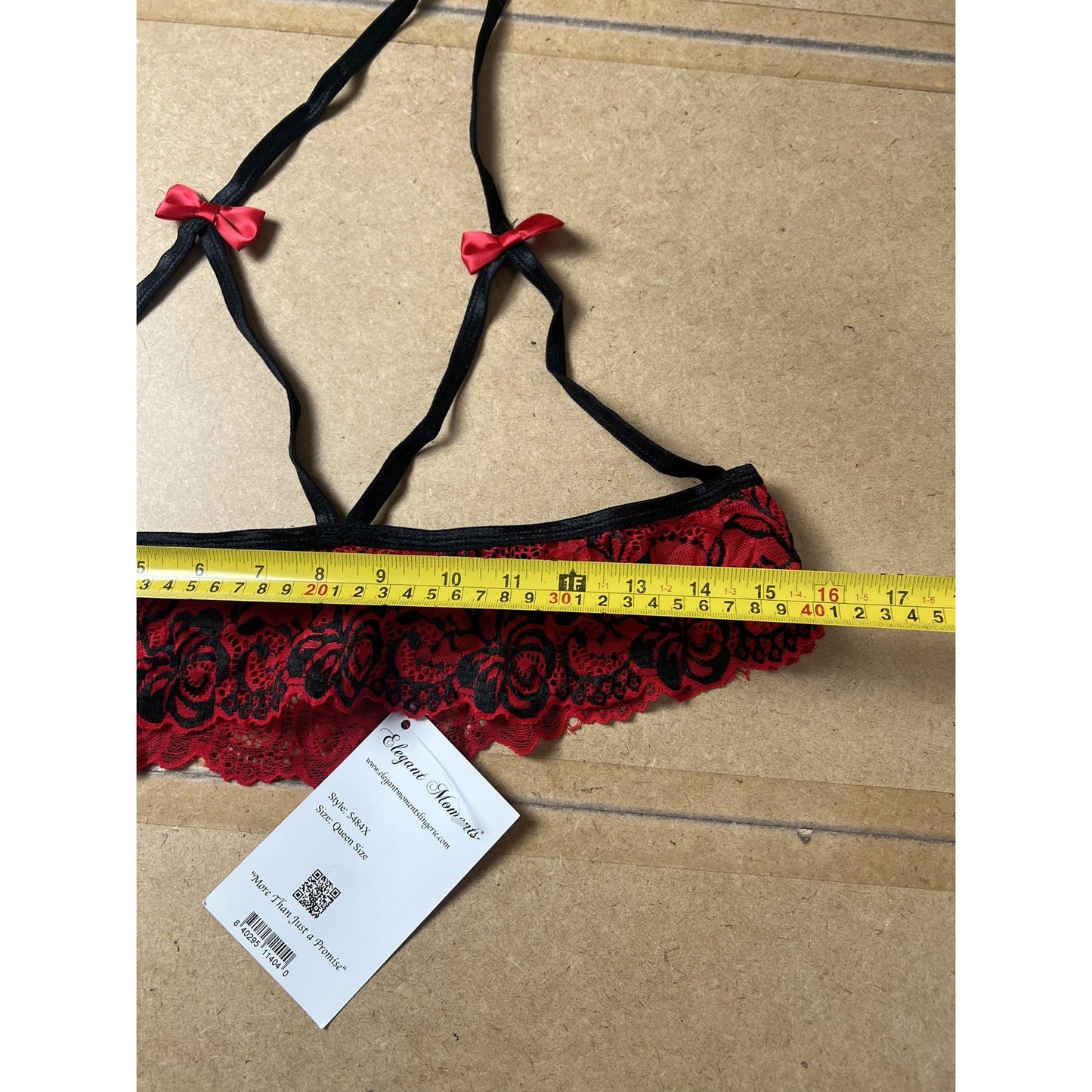 Elegant Moments Top Womens Queen Size Red Halter Sheer Lace Bow Ruffle