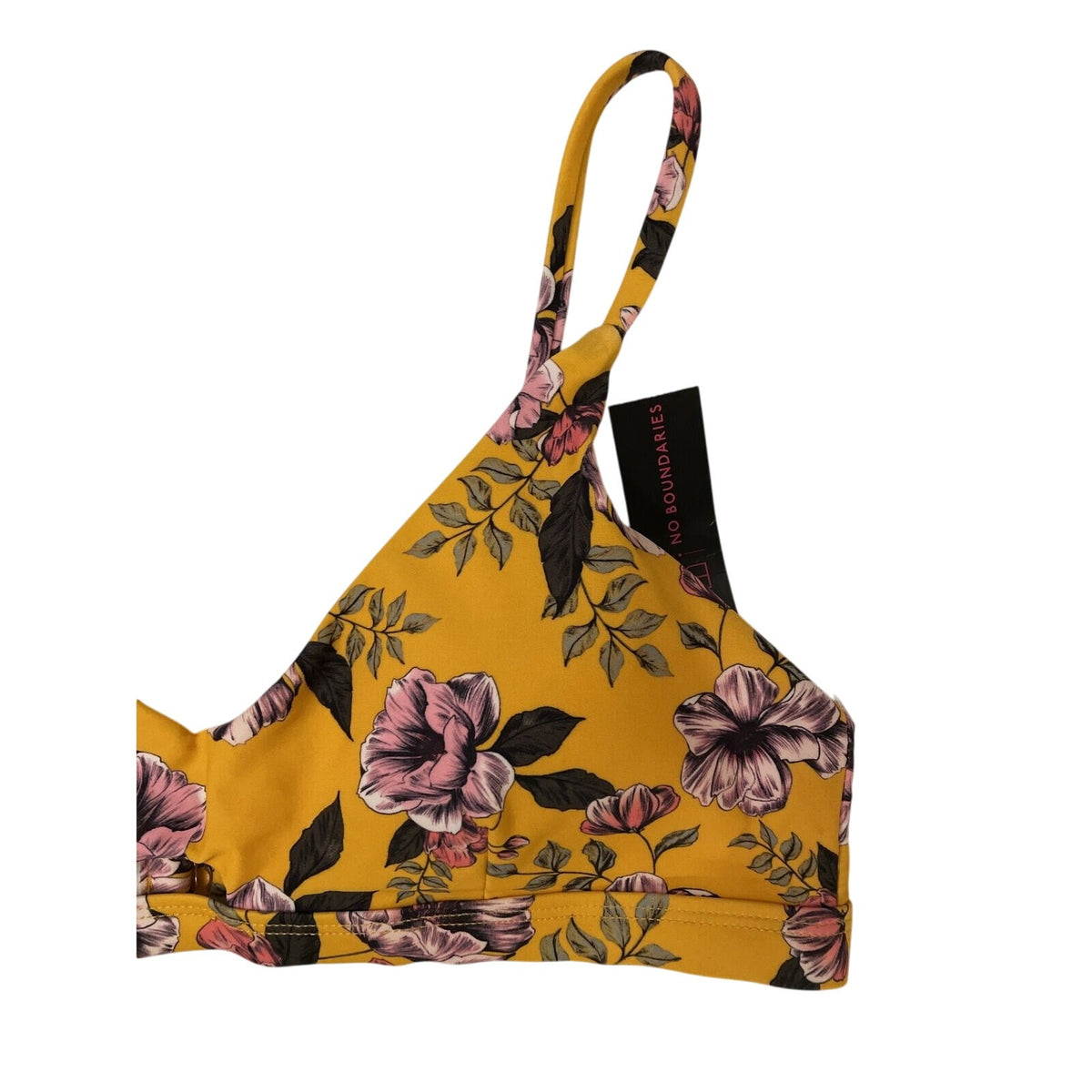 Women Misses No Boundaries Yellow Pink Olympic Gold Bikini Swim Top L 11/13 NWT