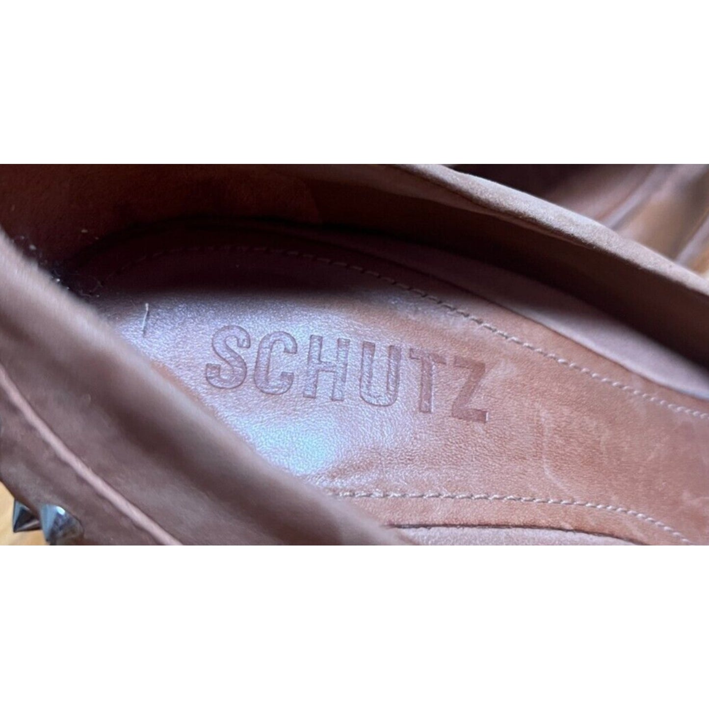 Schutz Women's Metallic Spike Pointed Toe Slip On Heels Size 8 B Medium