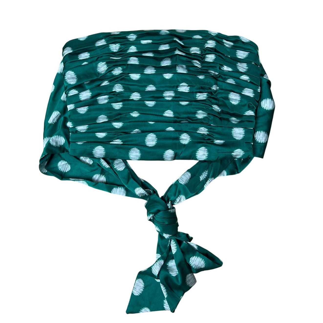 NWT Hutch Crop Top Small Polka Satin Pleated Ruched Stretch Green Bandeau