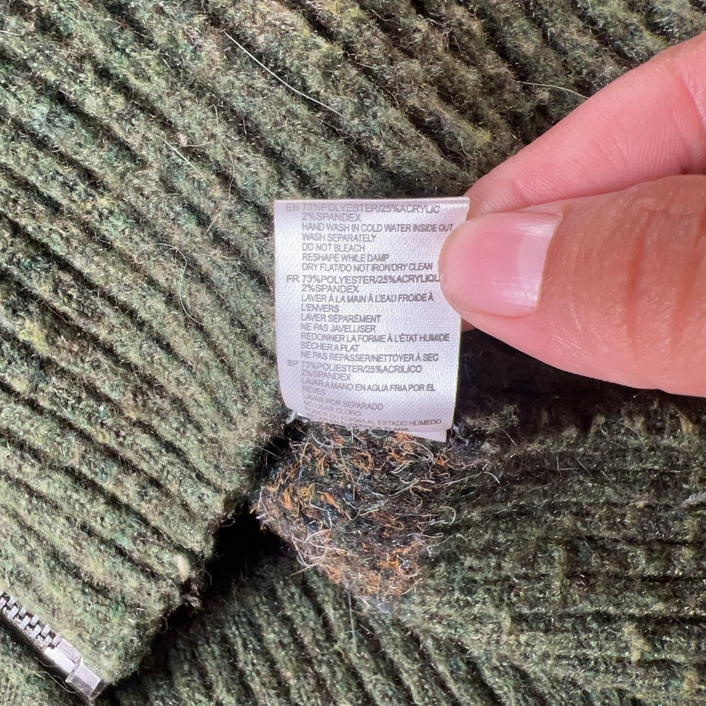 Sweater Womens L Green Hooded Full Zip Camouflage Chunky-Knit Pockets Relaxed