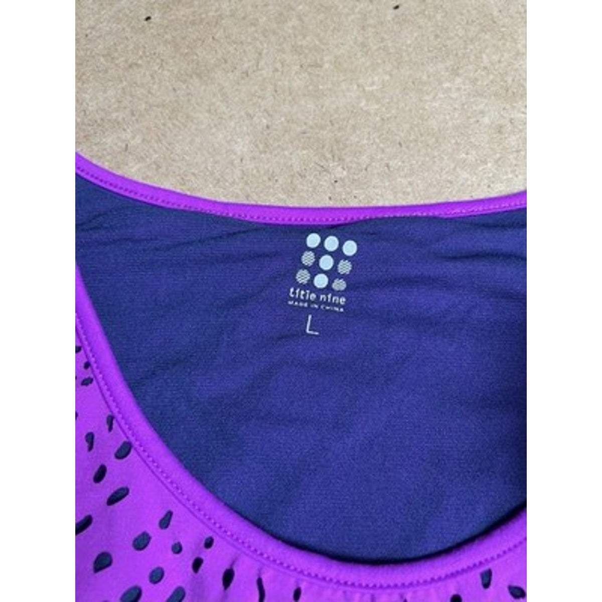 Title Nine Tank Womens L Purple Polka Dot Scoop Neck Lined Stretch Casual