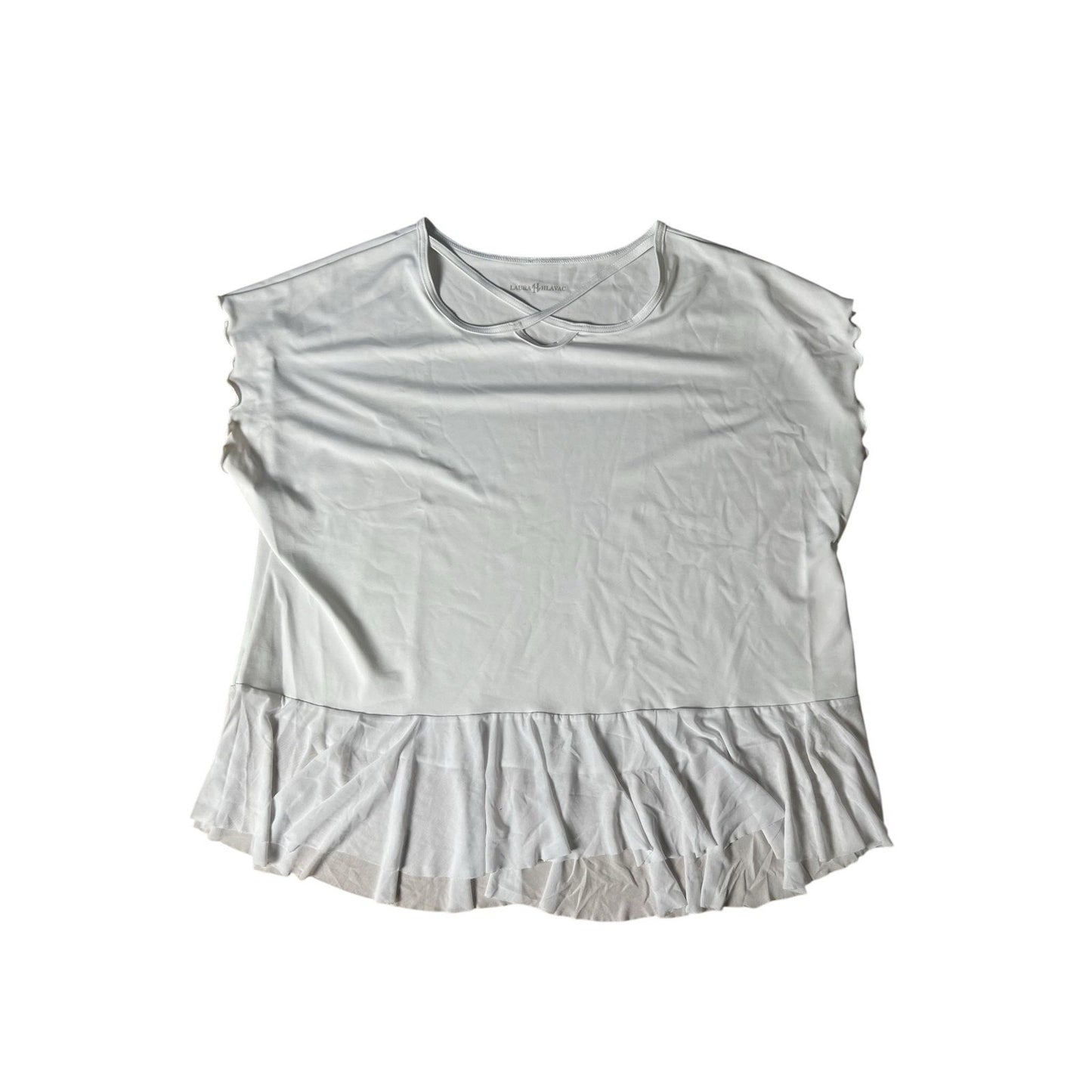 LAURA HHLAVAC Shirt Womens XL White Tunic Ruffle Strap Jersey Polyester