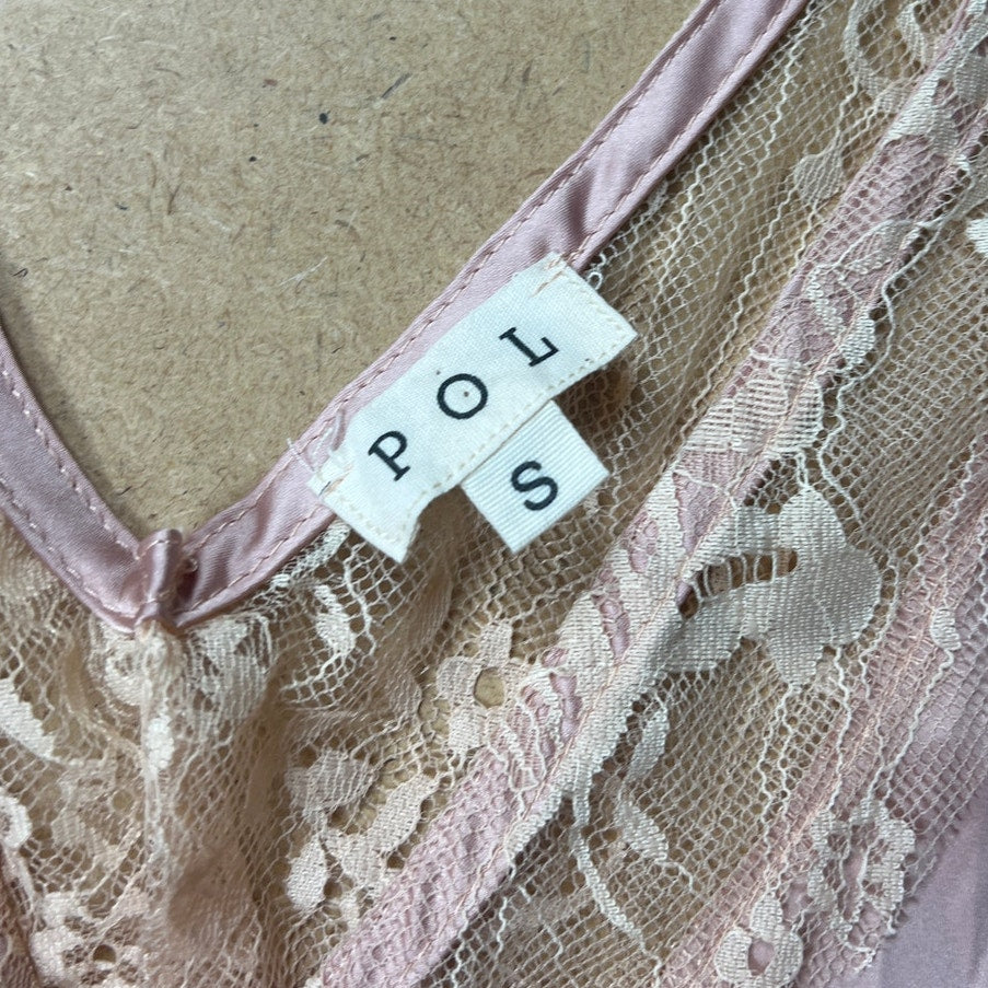 POL Pink Satin Lace Tank Top Size S