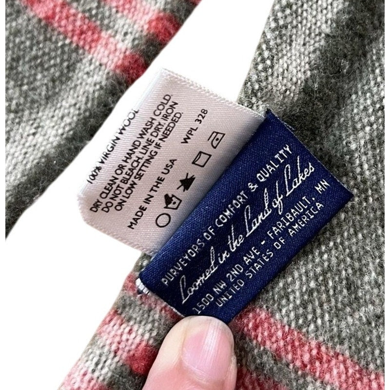 Faribault Woolen Mill Co. Scarf Mens One Size Gray Wool Striped Made USA Winter