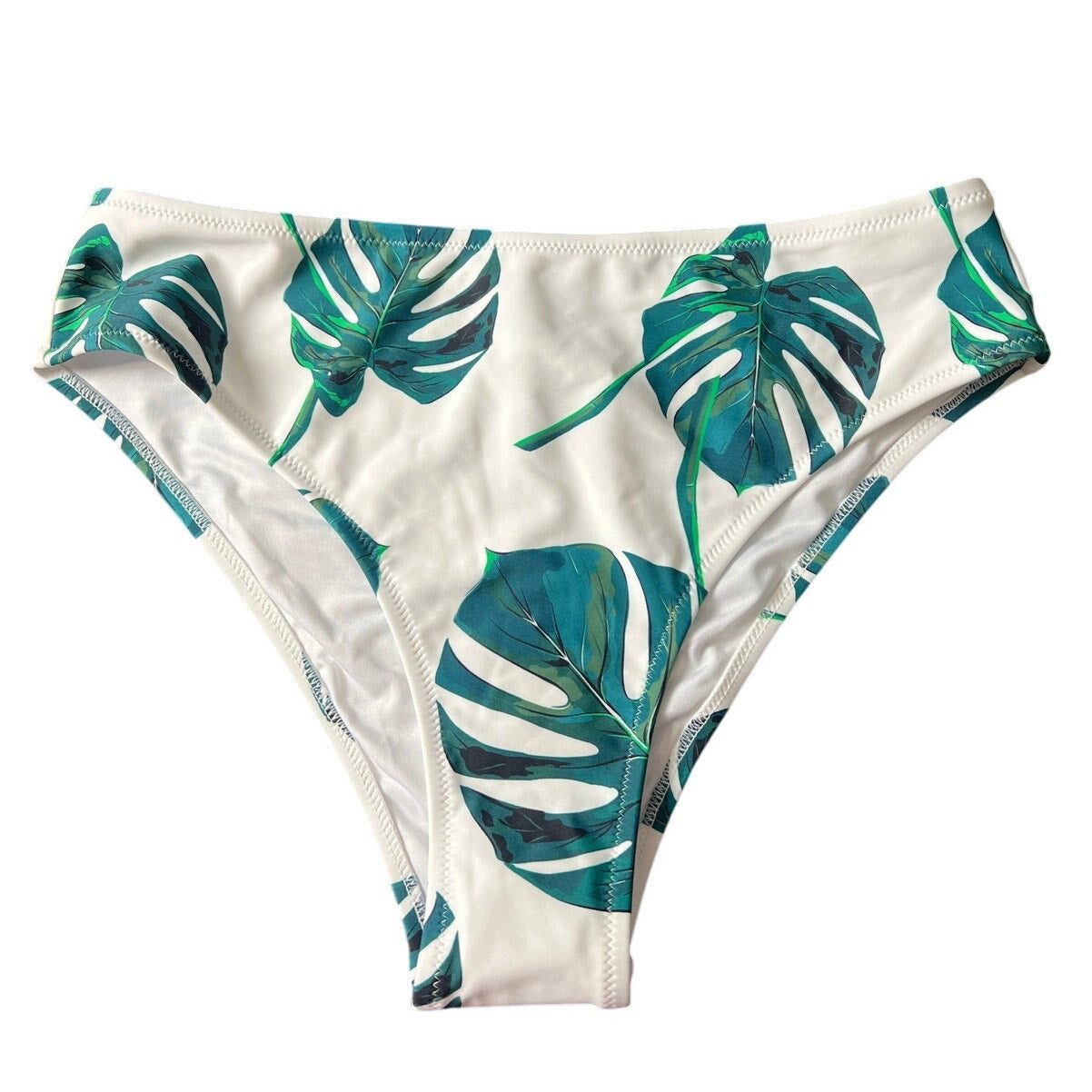 Cupshe White Green Leaf Swimwear Bikini Bottom Large L NWT