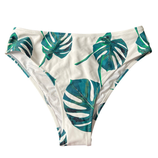Cupshe White Green Leaf Swimwear Bikini Bottom Large L NWT