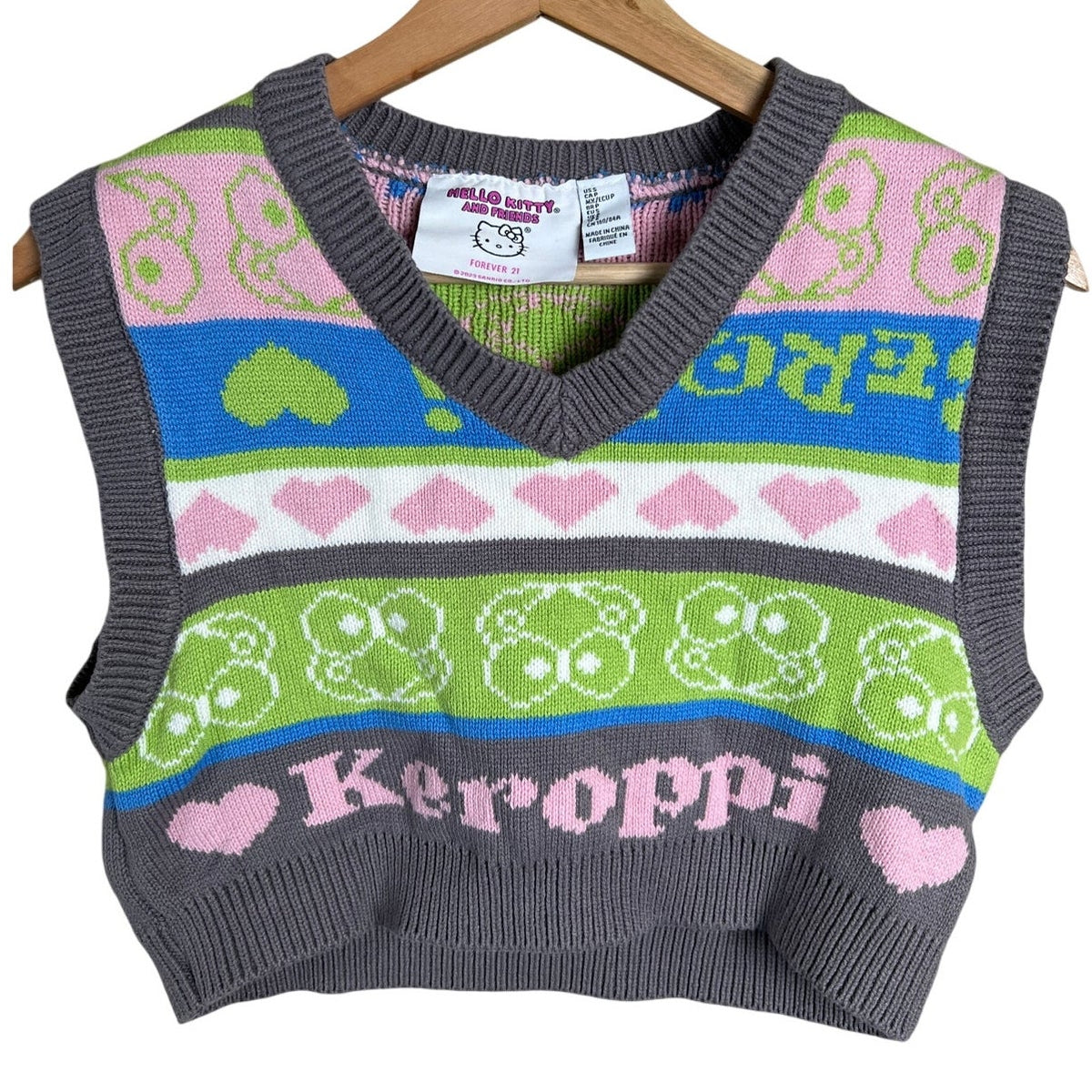 Hello Kitty & Friends Forever 21 Size Small Keroppi Cropped Knit Vest