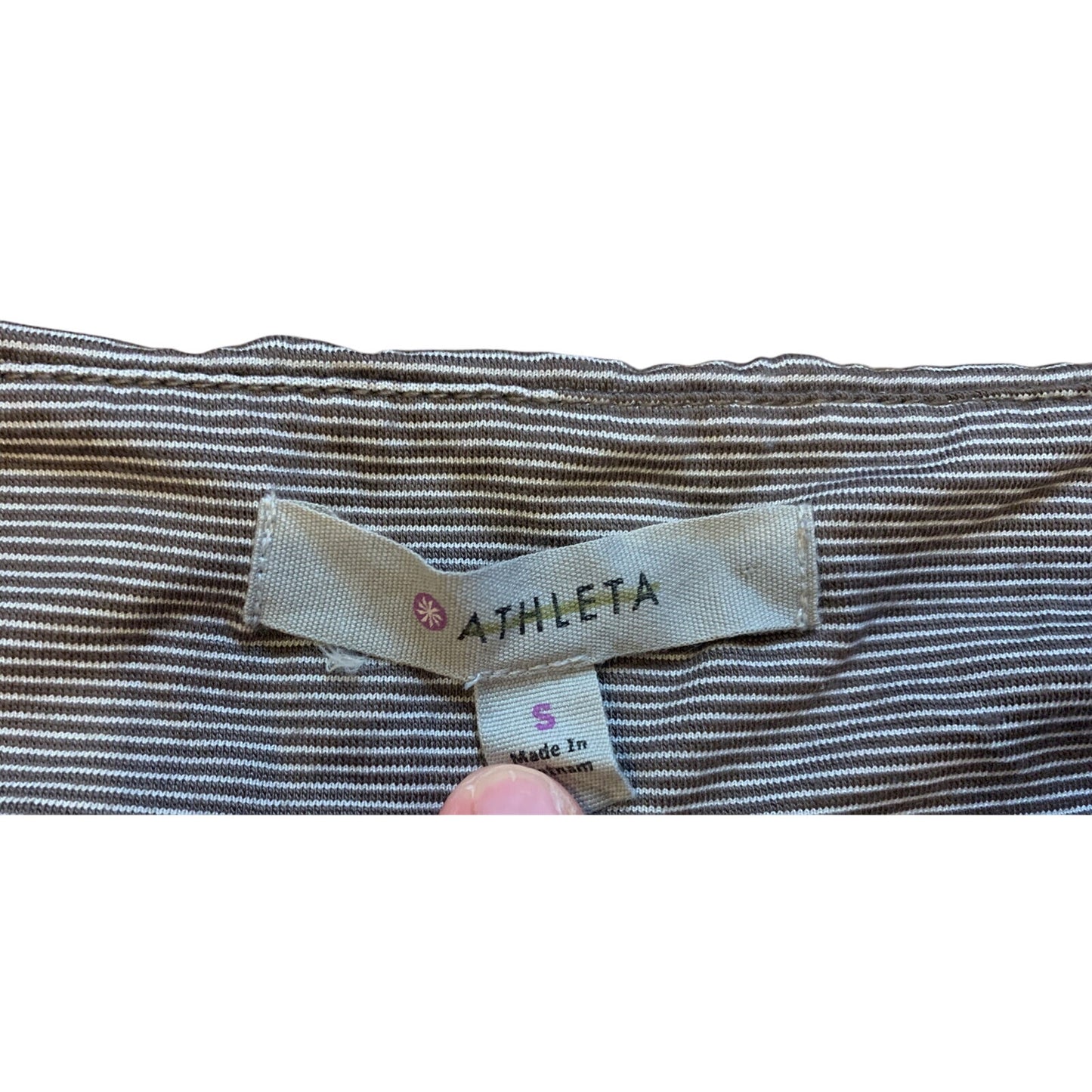 ATHLETA Westwood Micro Stripe Ruched Sleeveless Fitted Waist Dress Size S - EUC