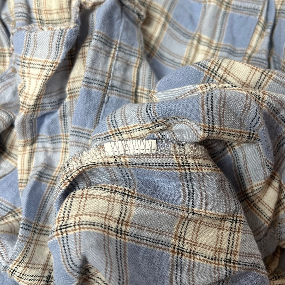 Boohoo Women's Blue Plaid Long Sleeve Button Down Collared Shirt Size 6