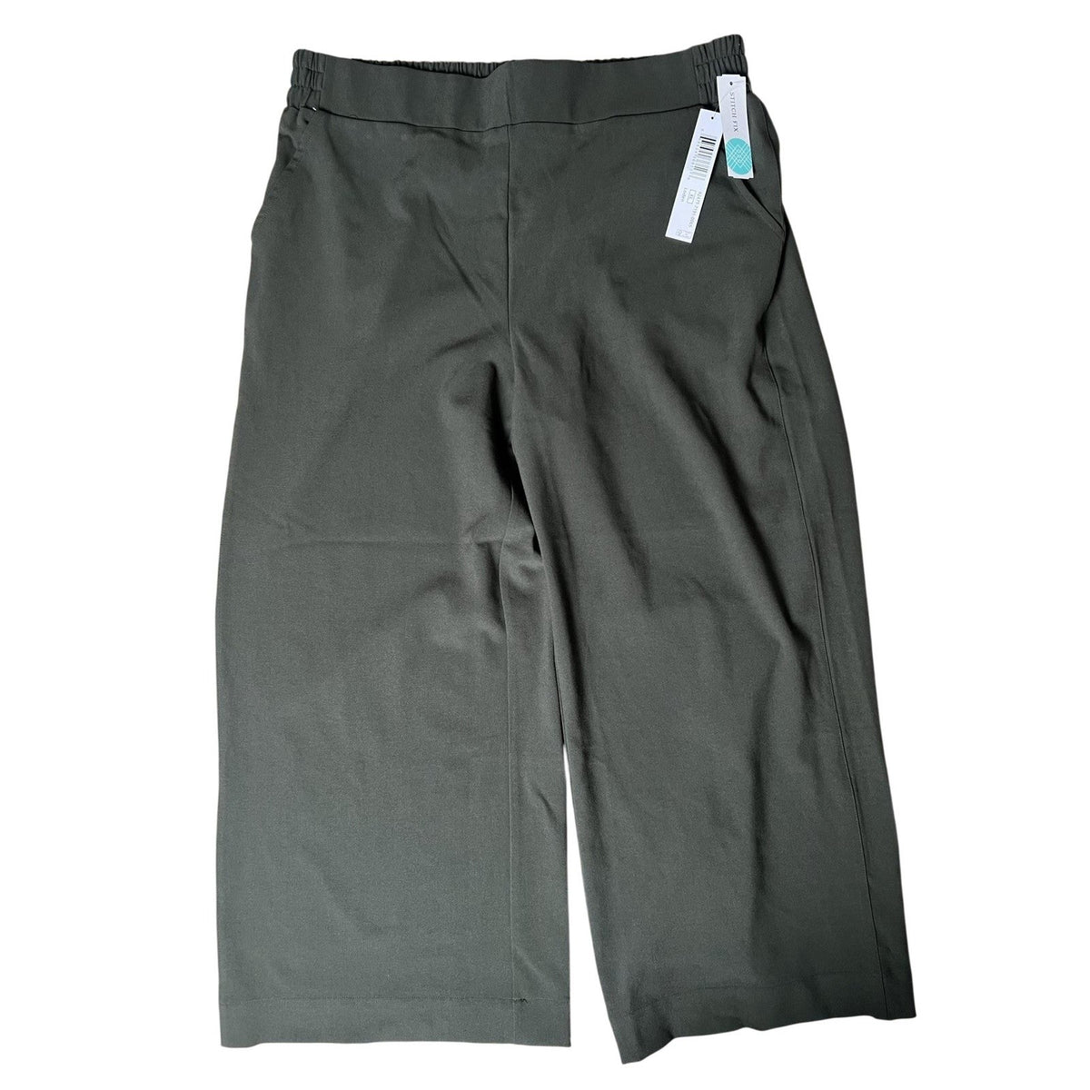 Stitch Fix Pants Womens XL Green Cropped Crepe Pull On Elastic Pockets Wide-Leg