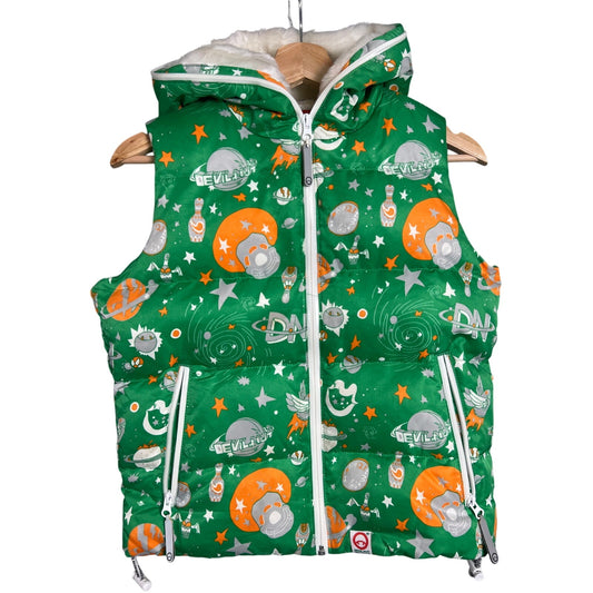 Devil Nut Under Red Flag Vest Jacket Size Medium polyester Green Teen