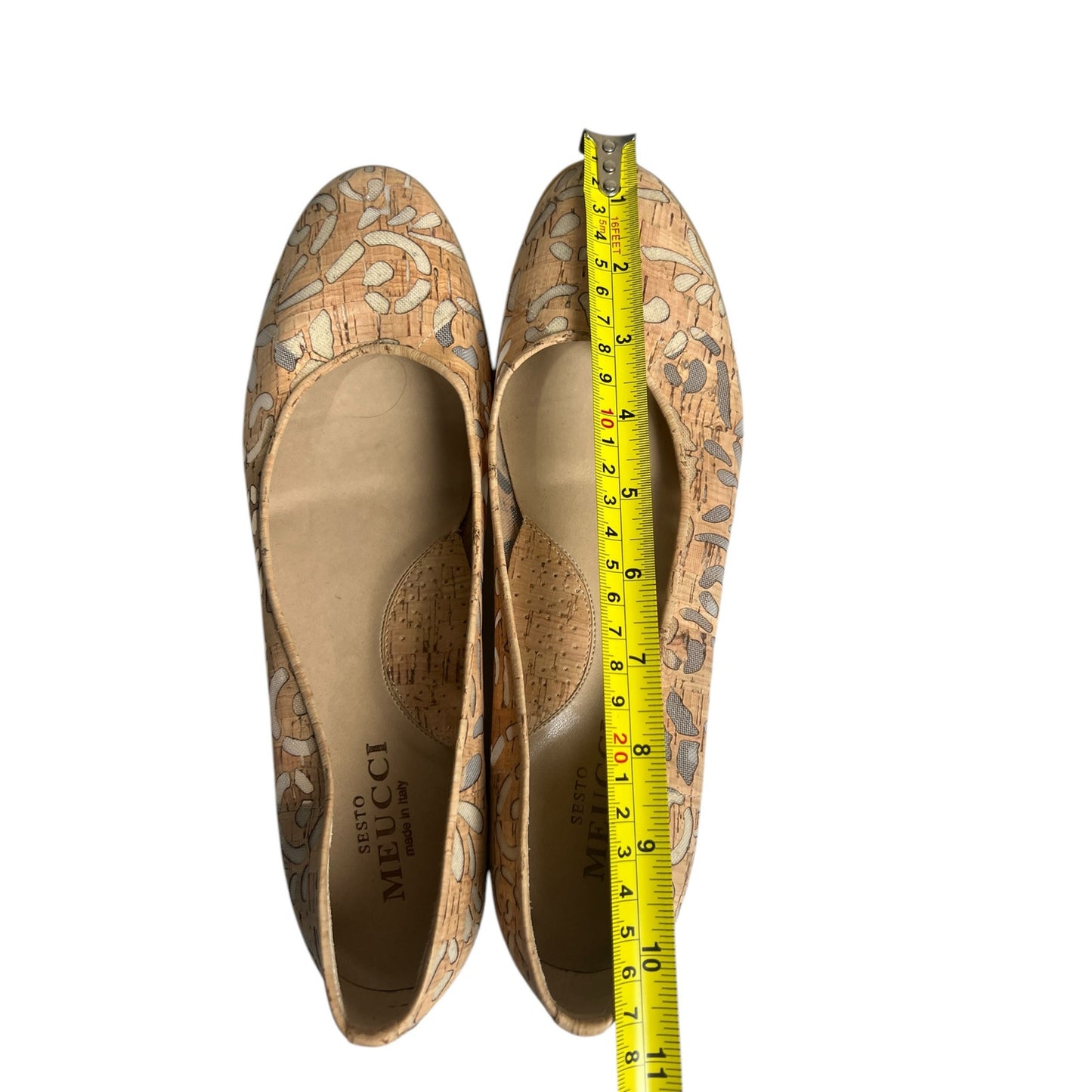 Sesto Meucci Bella Laser-Cut Cork Ballet Flats Shoes Natural Women's Size 10