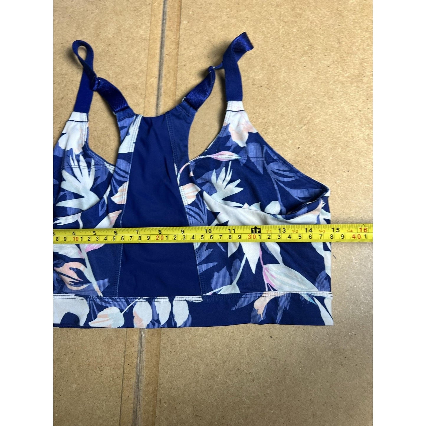 Bra Womens M Blue Floral Sports Bra Racerback Adjustable Strap Stretch Pullover