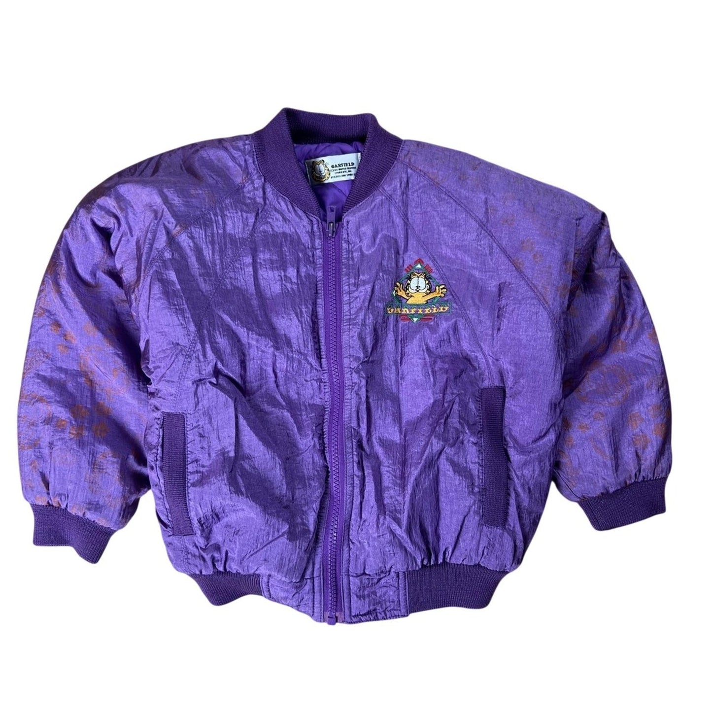 Vintage Garfield Jacket Girls 4 Purple Windbreaker Nylon Taffeta Zip Pockets