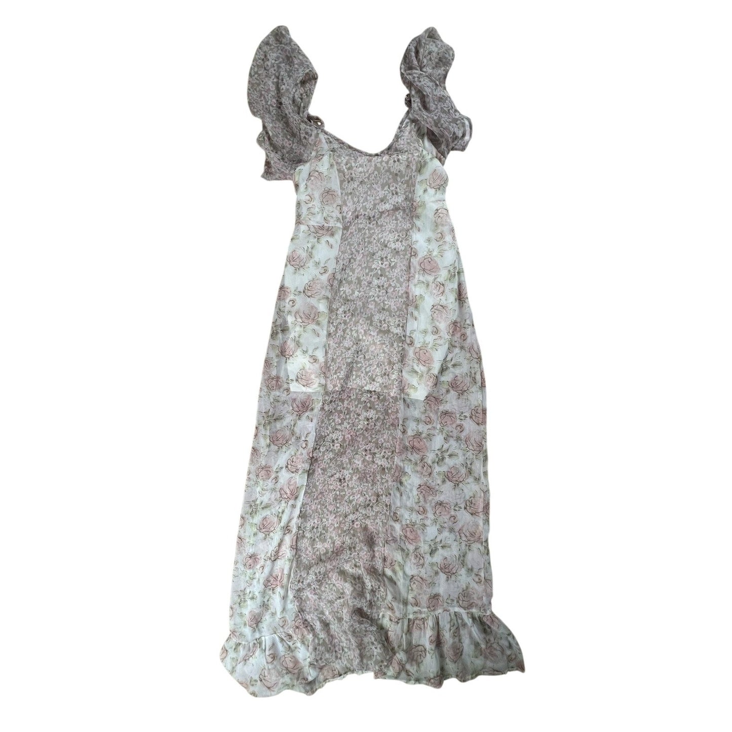 Band Of Gypsies Dress Womens S White Floral Maxi Sundress Scoop Neck Ruffle